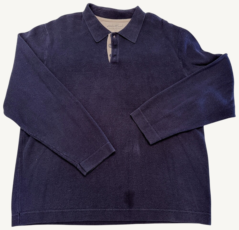 Eddie Bauer Men’s XL Rugby Polo Shirt Navy Blue Long Sleeve Cotton